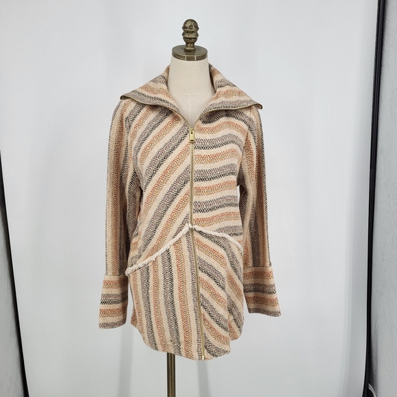 Soft Surroundings Rayadas Jacquard Zip Up Jacket Geometric Stripes Boho Medium - Picture 2 of 11